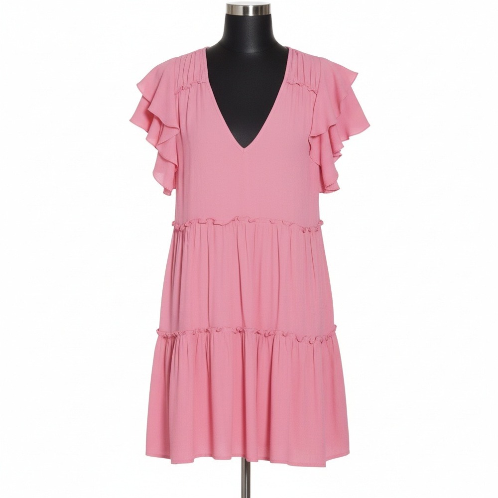 TART Eli Flutter Sleeve Tiered Dress Chateau Rose Pink Large $194